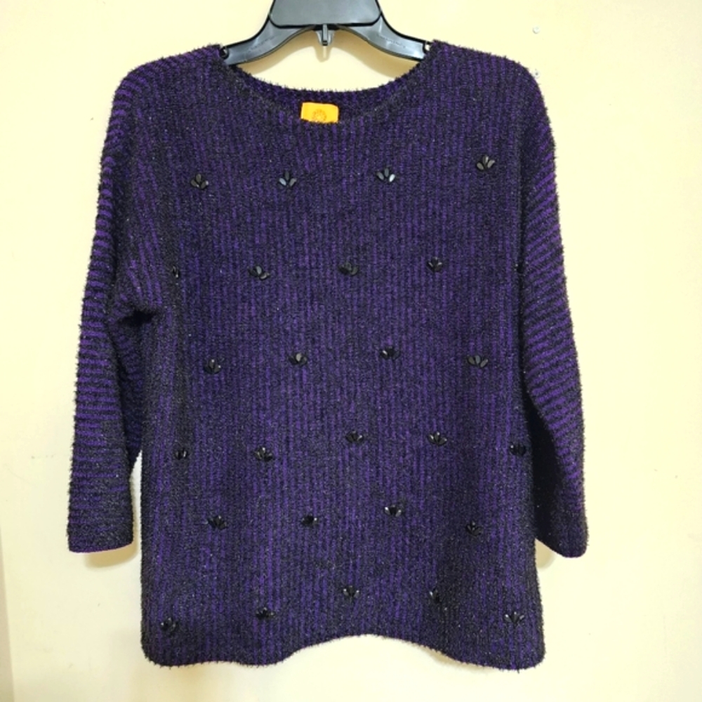 RUBY RD. Embellished‎ Pullover Sweater, size Large, Purple/Black